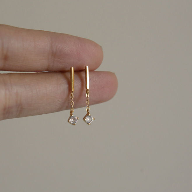 Square Solitaire Drop Stud Earrings