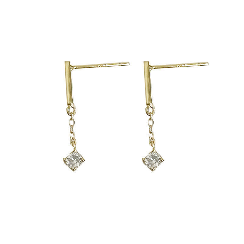 Square Solitaire Drop Stud Earrings