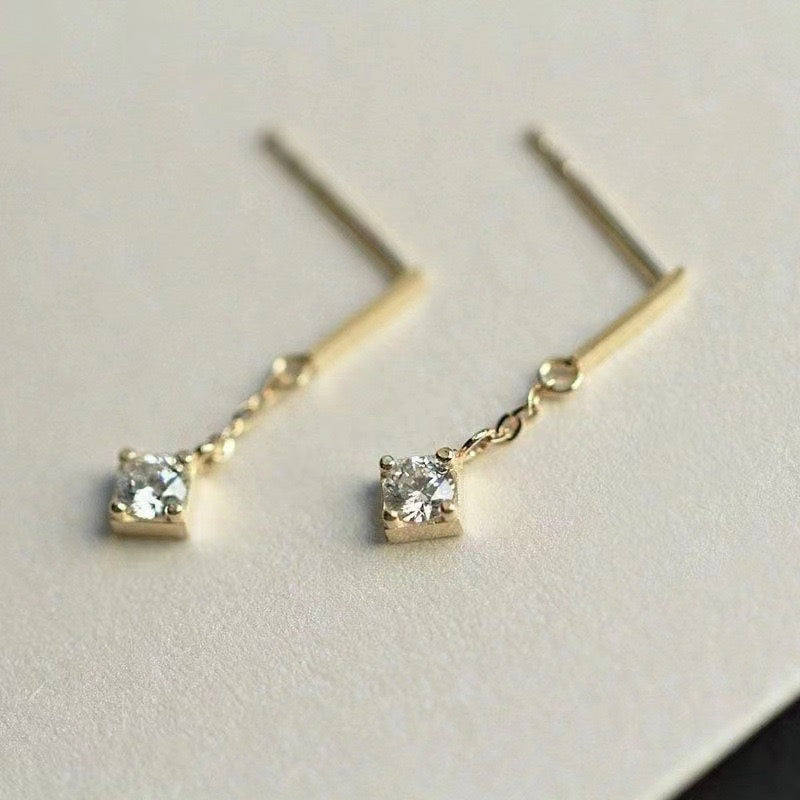 Square Solitaire Drop Stud Earrings