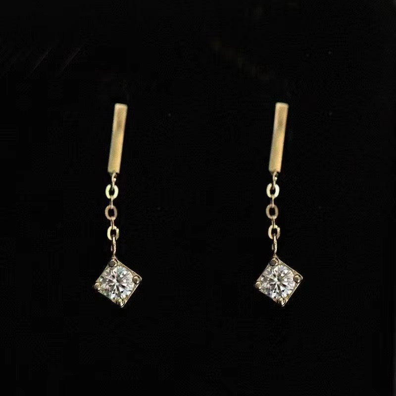 Square Solitaire Drop Stud Earrings