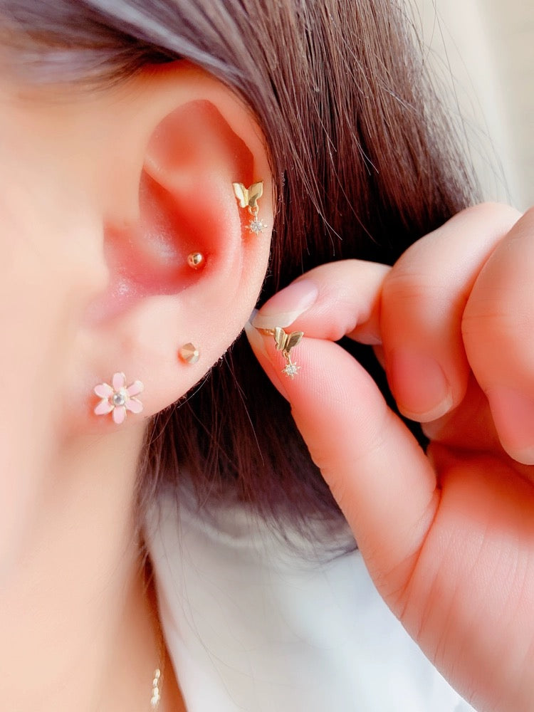 Asymmetric Flower & Butterfly Stud Earrings