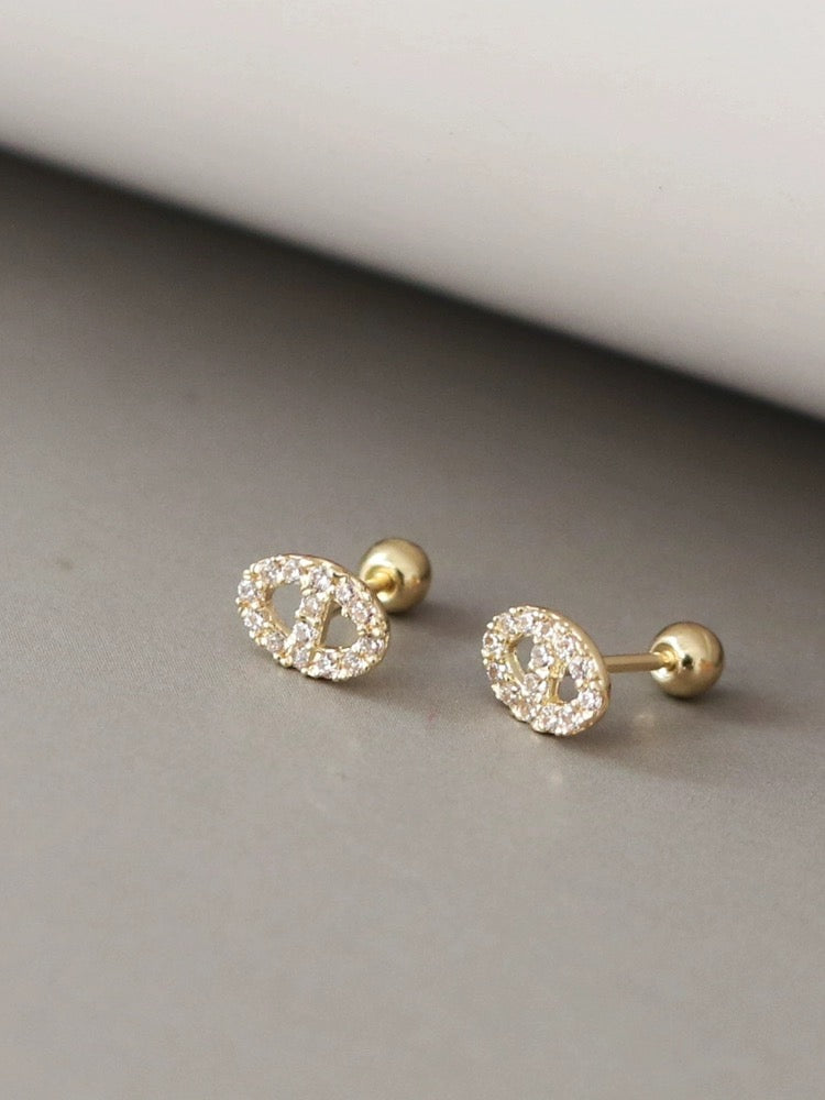 Studded Marine Link Stud Earrings