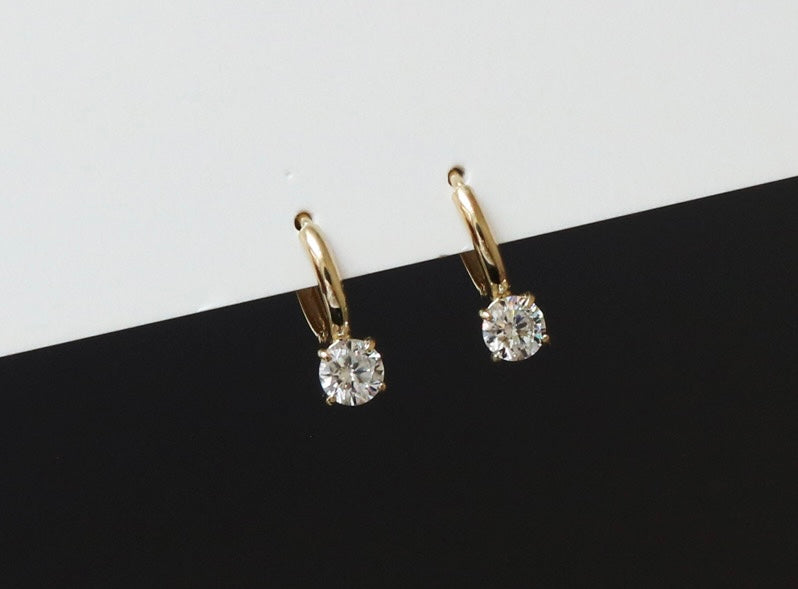 Moissanite Solitaire Huggie Hoops