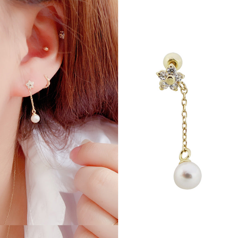 Star Chain Pearl Stud Earrings