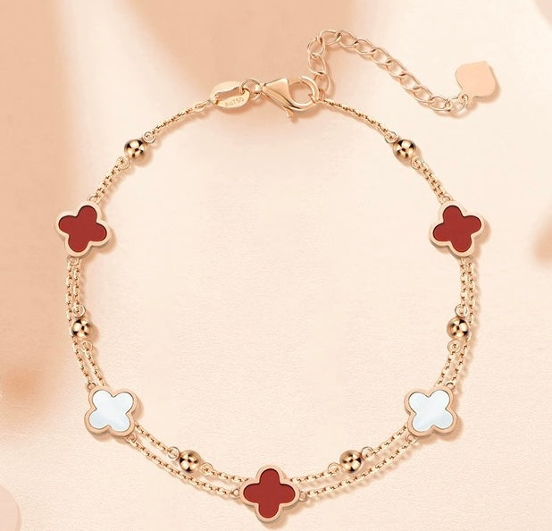 Twin Chain Multi Clover Bead Bracelet