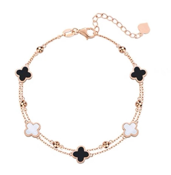 Twin Chain Multi Clover Bead Bracelet