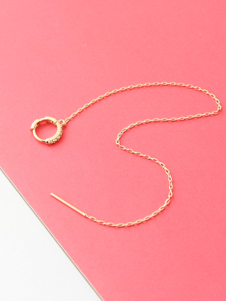 X Long Chain Pave Huggie Hoops