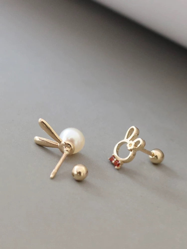 Pearl Bunny & Tie Stud Earrings