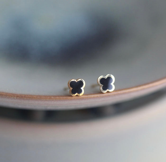 Mini Black Clover Stud Earrings