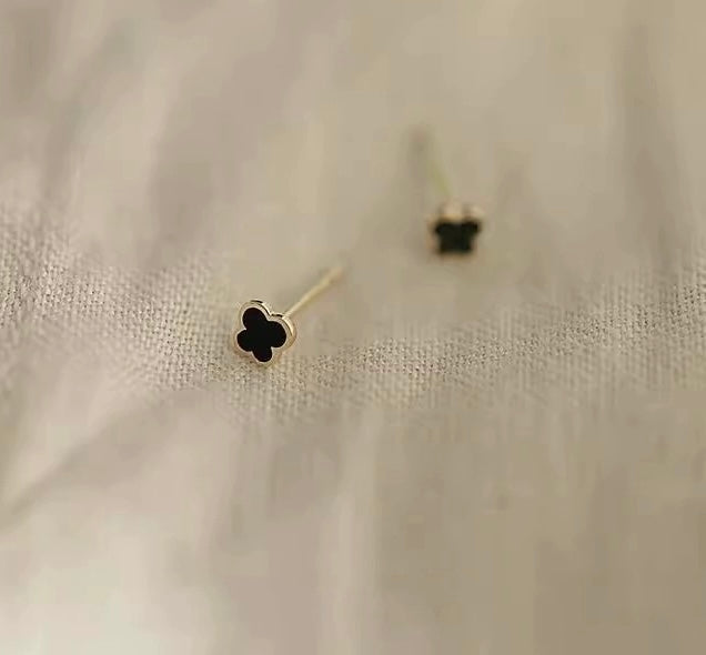 Mini Black Clover Stud Earrings