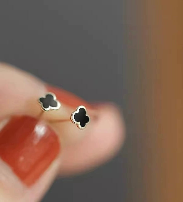 Mini Black Clover Stud Earrings