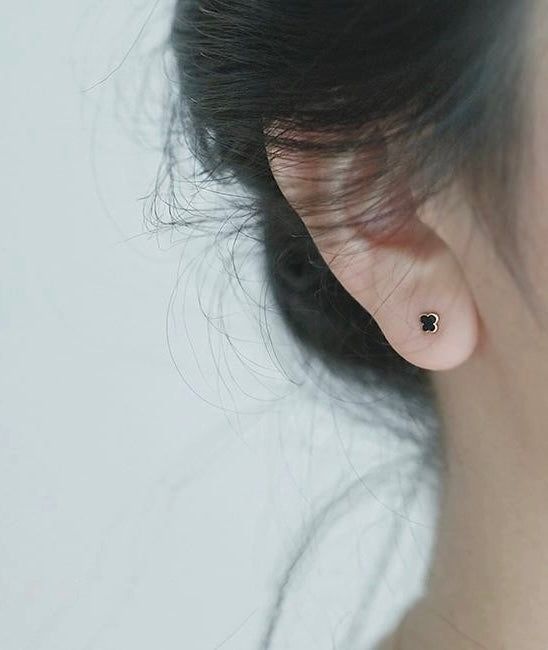 Mini Black Clover Stud Earrings