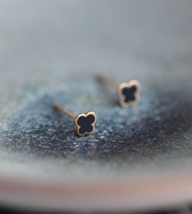 Mini Black Clover Stud Earrings