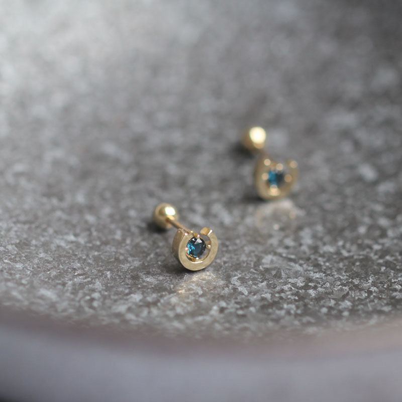 Blue Gem Horseshoe Stud Earrings