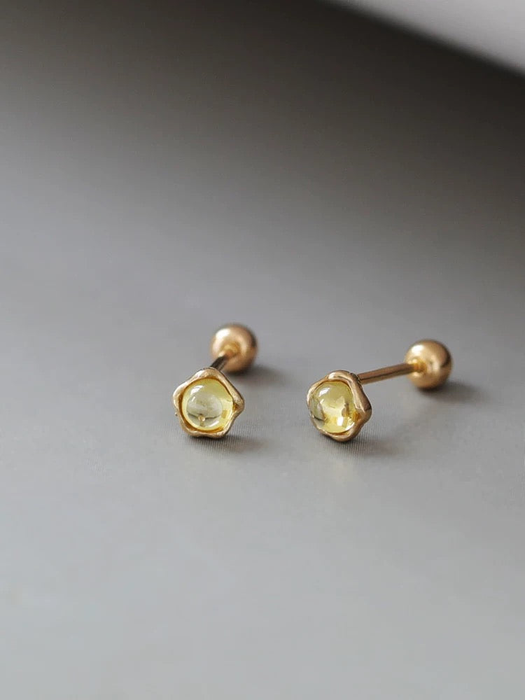 Tiny Bezel Rose Stud Earrings