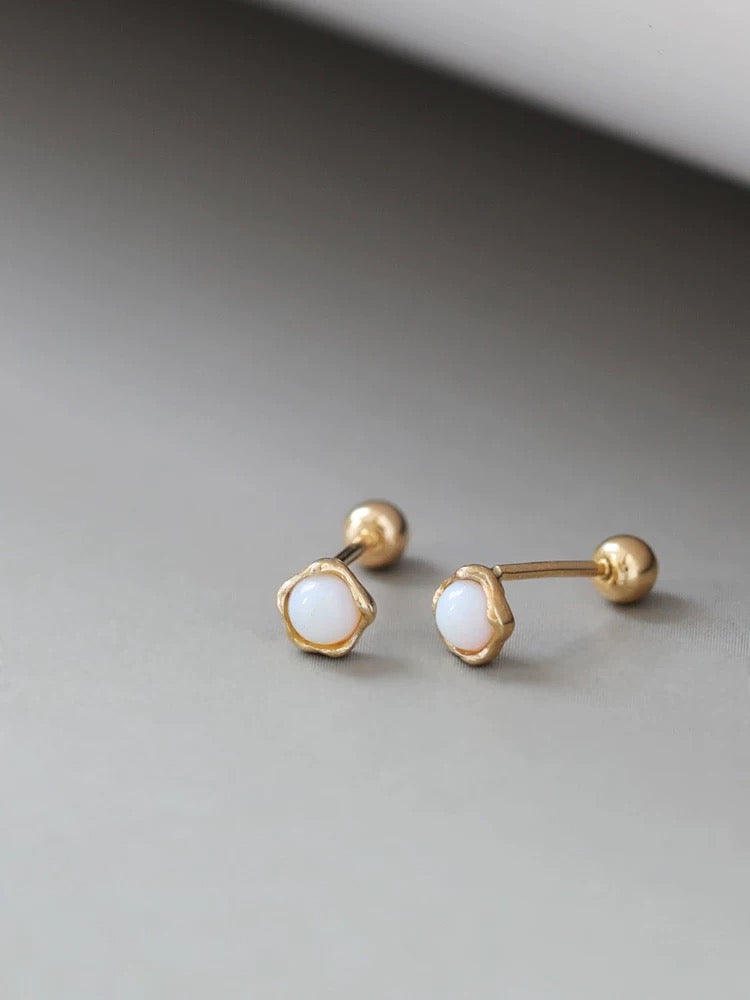 Tiny Bezel Rose Stud Earrings