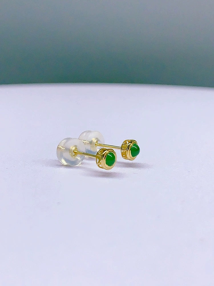 Green Jade Round Stud Earrings