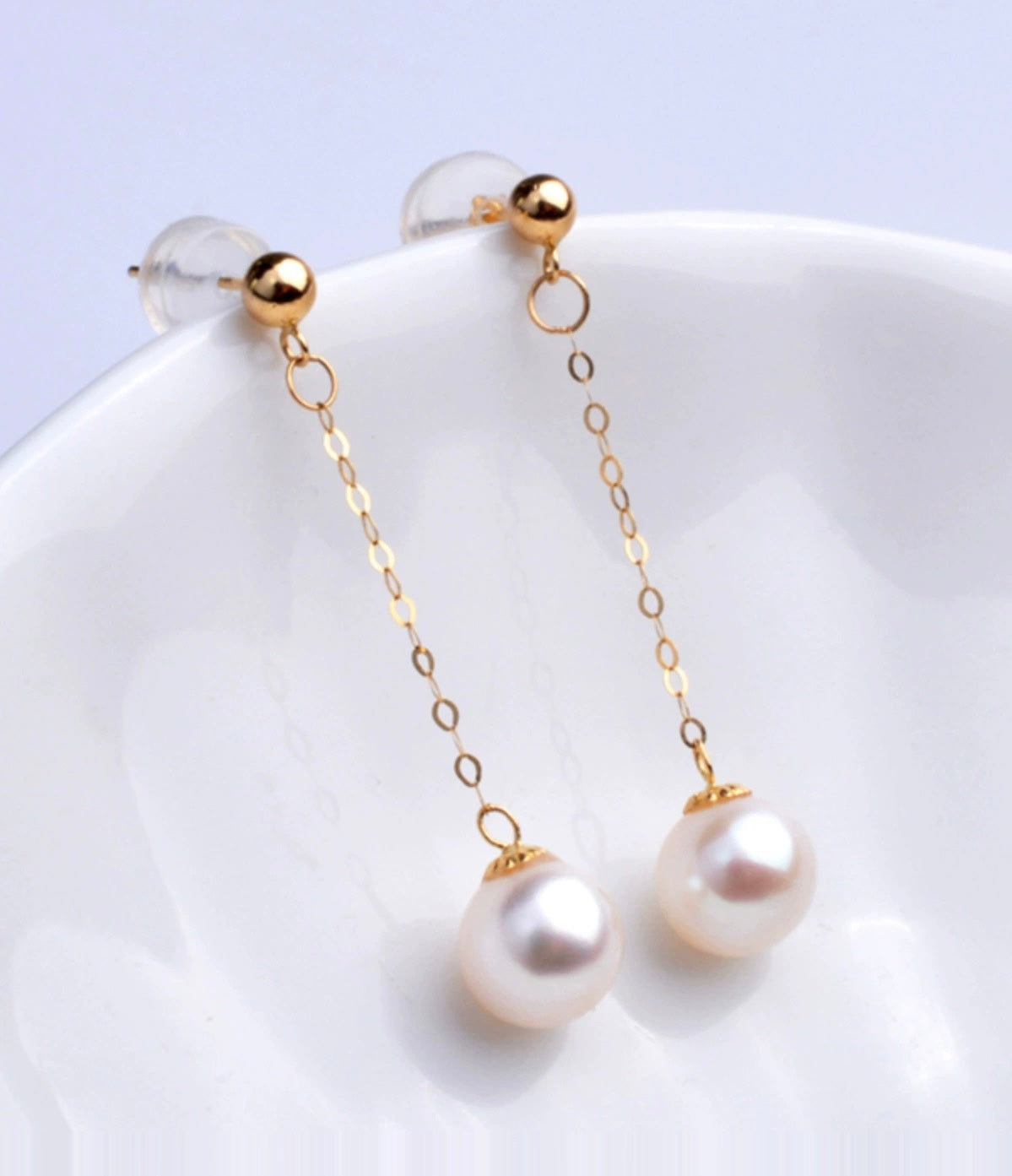 Akoya Pearl Chain Stud Earrings