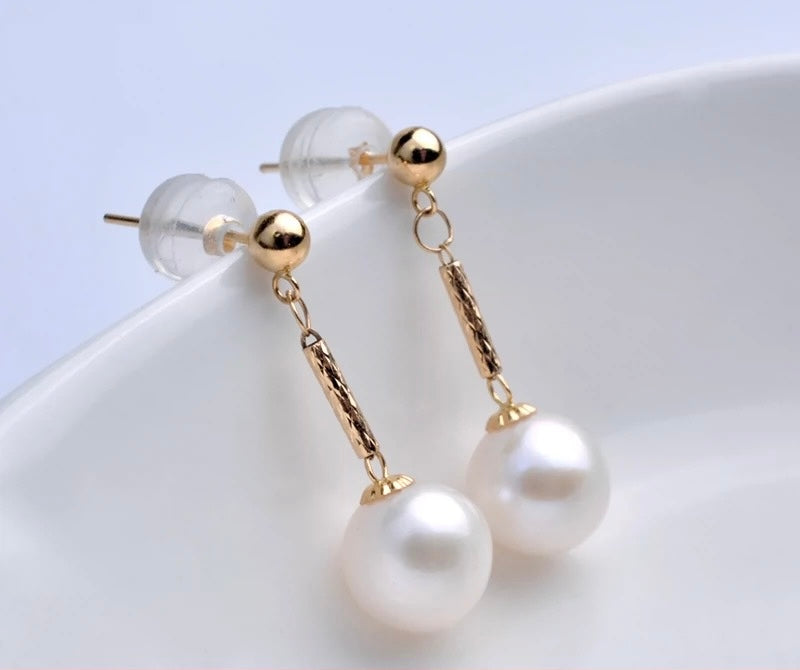 Akoya Pearl Bar Stud Earrings