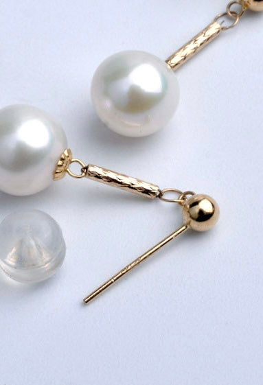 Akoya Pearl Bar Stud Earrings