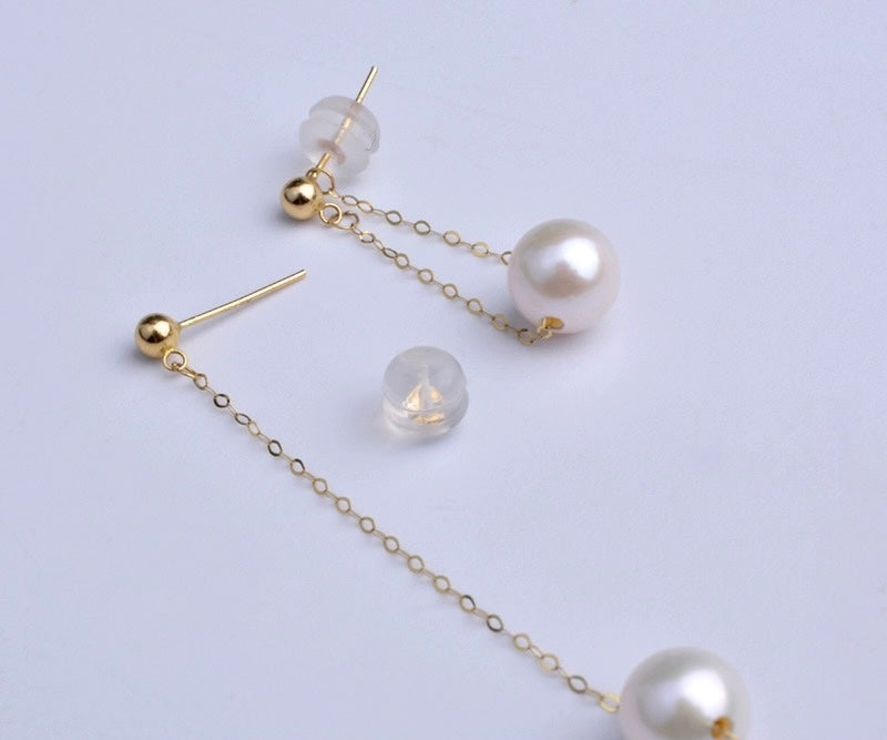 2 in 1 Akoya Pearl Chain Loop Stud Earrings