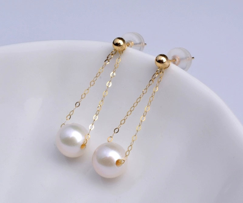 2 in 1 Akoya Pearl Chain Loop Stud Earrings