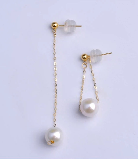 2 in 1 Akoya Pearl Chain Loop Stud Earrings