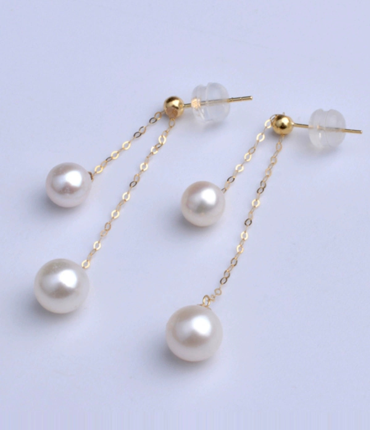 Twin Akoya Pearls Chain Stud Earrings