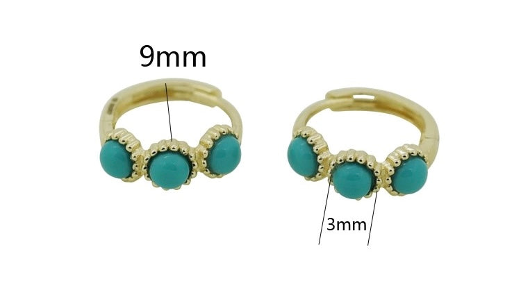 Three Beaded Turquoise Stone Huggie Hoops