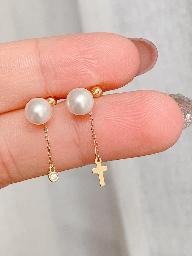 Drop Charms Pearl Stud Earrings