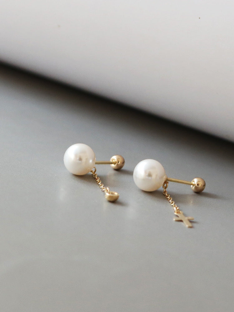 Drop Charms Pearl Stud Earrings