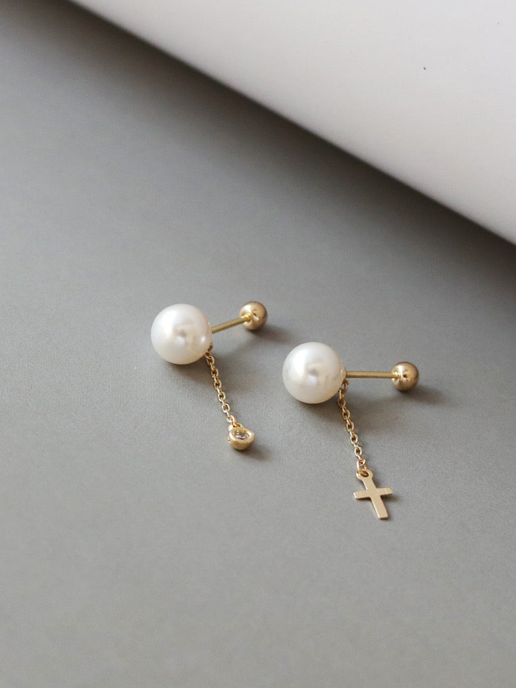 Drop Charms Pearl Stud Earrings