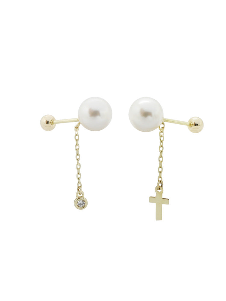 Drop Charms Pearl Stud Earrings