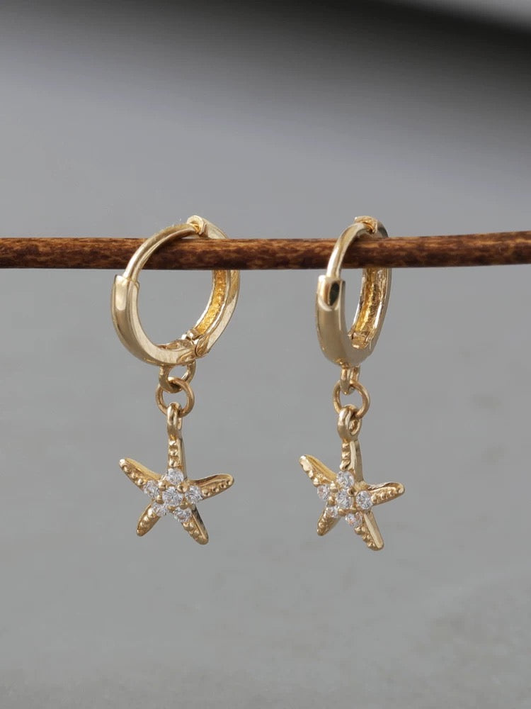 Studded Starfish Huggie Hoops