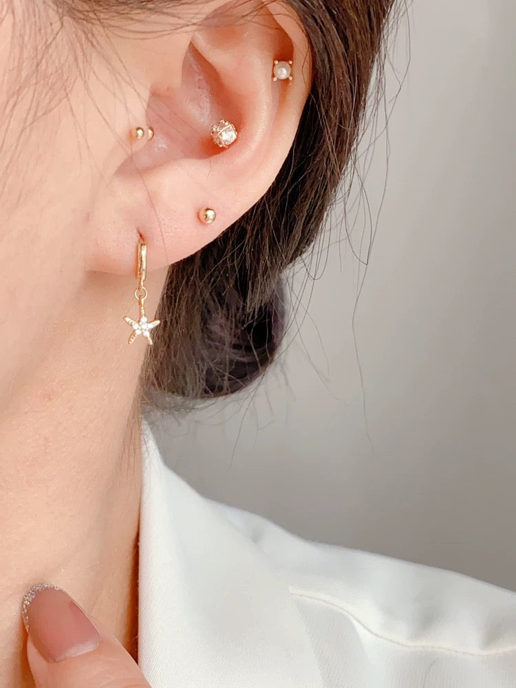 Studded Starfish Huggie Hoops