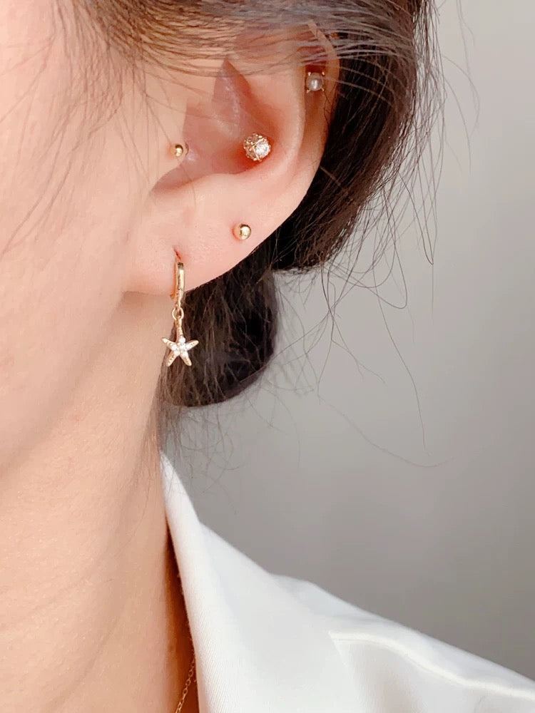 Studded Starfish Huggie Hoops