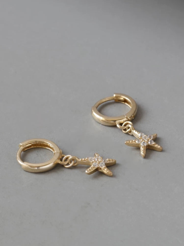 Studded Starfish Huggie Hoops