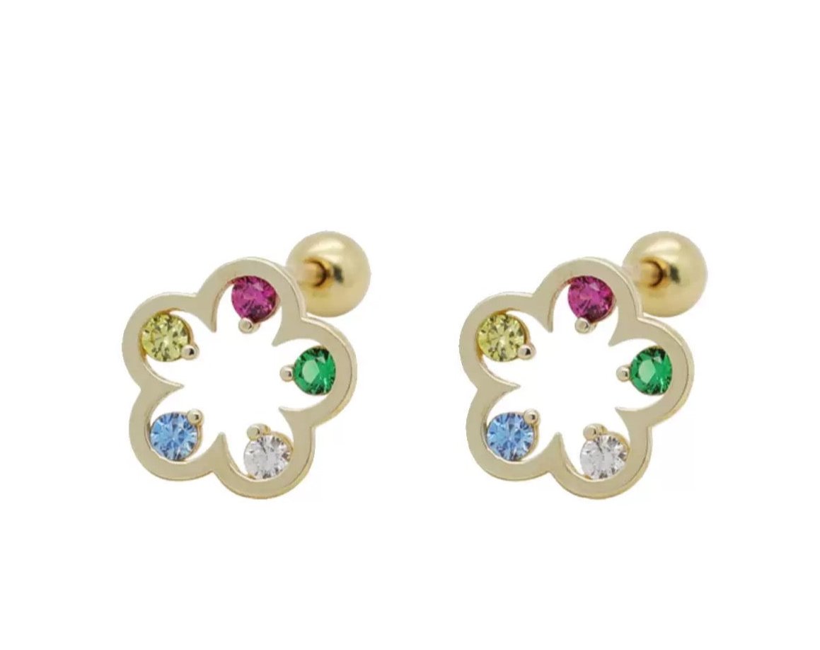 Rainbow Stones Flower Stud Earrings