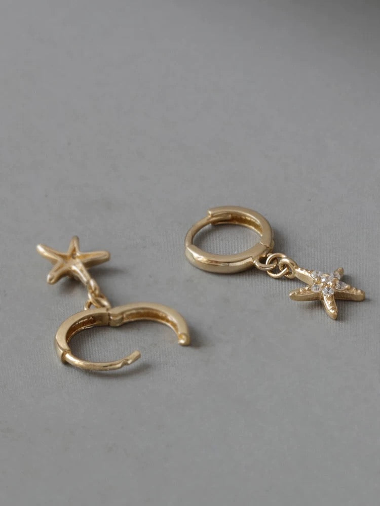 Studded Starfish Huggie Hoops