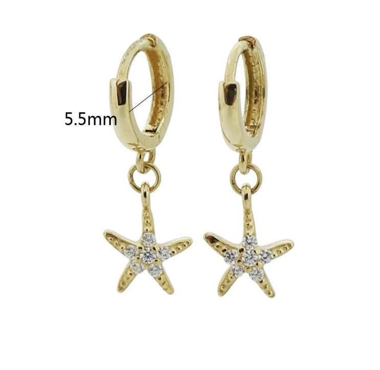 Studded Starfish Huggie Hoops