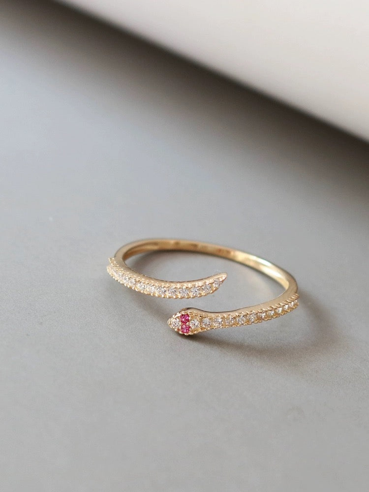 Jewelled Pink Snake Wrap Stackable Ring