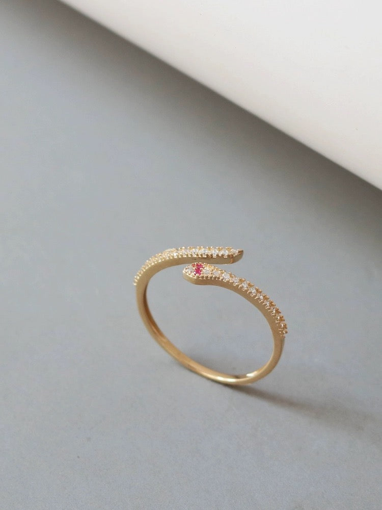 Jewelled Pink Snake Wrap Stackable Ring