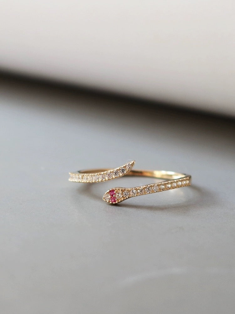 Jewelled Pink Snake Wrap Stackable Ring