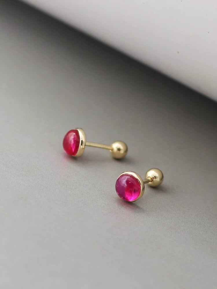 Pink Stone Stud Earrings