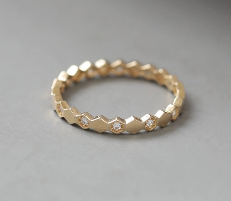 Jewelled Hex Tiled Stackable Ring