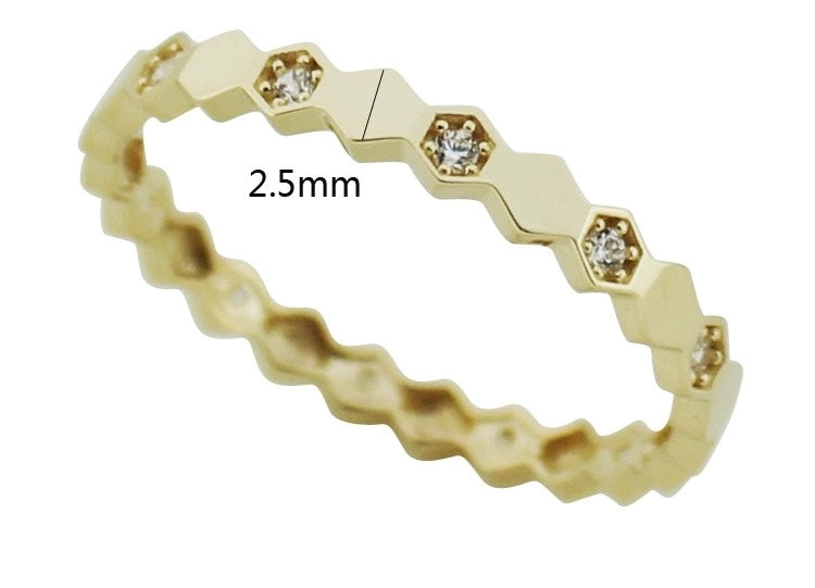 Jewelled Hex Tiled Stackable Ring