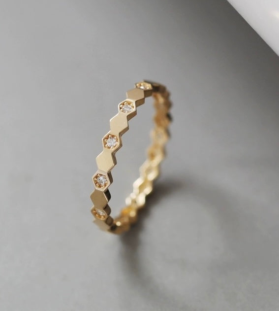 Jewelled Hex Tiled Stackable Ring