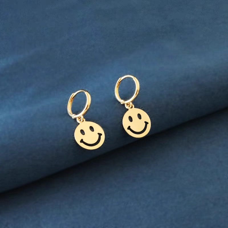 Hanging Happy Face Huggie Hoops