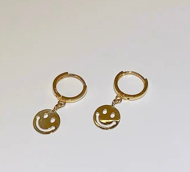 Hanging Happy Face Huggie Hoops