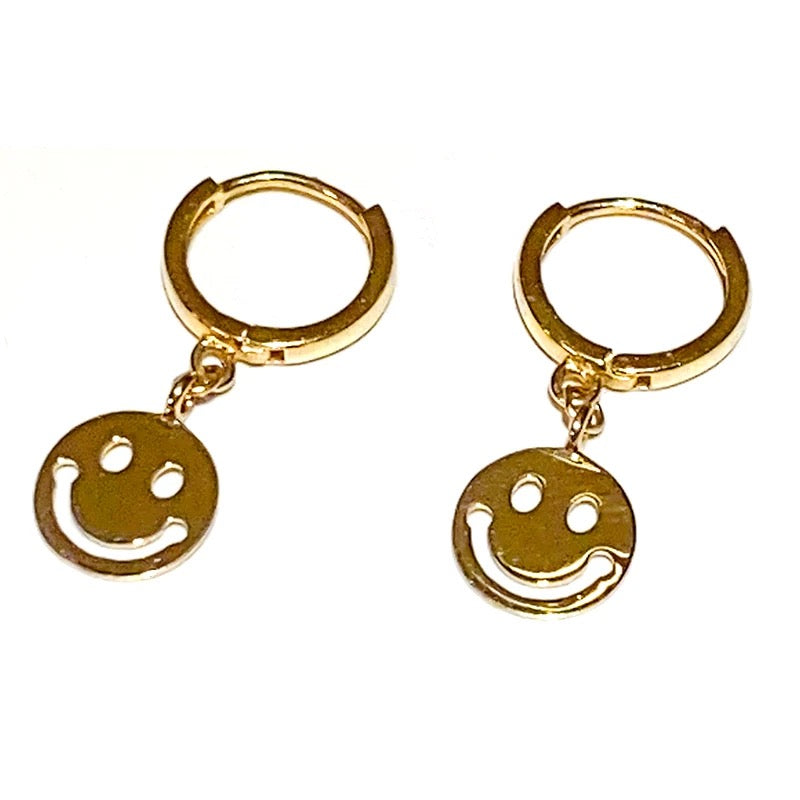 Hanging Happy Face Huggie Hoops